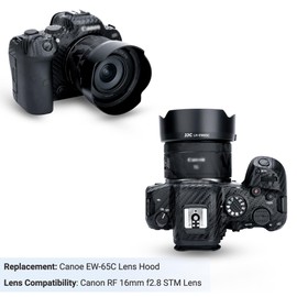 Parasol reversible para lente Canon RF de 16 mm f/2.8 STM, protector de lente reemplaza a Canon EW-65C en Canon EOS R6 II R5 II R10 R8 R3 RP R, permite fijar filtro de 43 mm y tapa de lente a presión