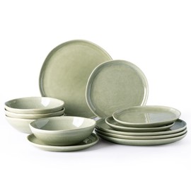 AmorArc Ceramic Dinnerware Sets,Handmade Reactive Glaze Plates and Bowls Set,Highly Chip and Crack Resistant | Dishwasher & Microwave Safe Dishes Set,Service for 4 (12pc)