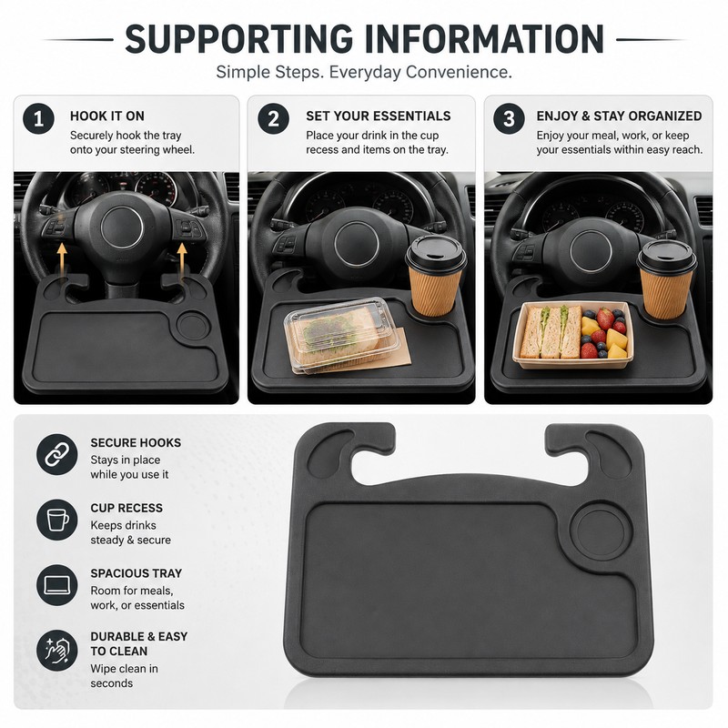 Steering Wheel Tray for Parked Car Use – Portable Dining