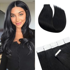12" Tape in Hair Extensions Human Hair 20pcs #1 Jet Black (40g)