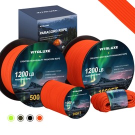 VITALUXE 1200lb Paracord Rope, 4.4mm 15 Triple Strands Paracord, Heavy Duty Tactical Parachute Cord for Survival Gear, Camping, Hiking, and Ideal for Bracelets, Lanyards, Type III, 1000FT, Orange