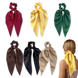 6 Pcs Bow Silk Scrunchies, Knotted Bow Silk Hair Ties with Ribbon Tails, Satin Hair Accessories Ponytail Holder for Women Girls (6 Pcs)