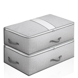 Leavans Pack of 2 Underbed Storage Boxes with Lid, Foldable Clothes Storage Bag for Duvets, Clothes, Underbed Wardrobe Organiser, 30 L