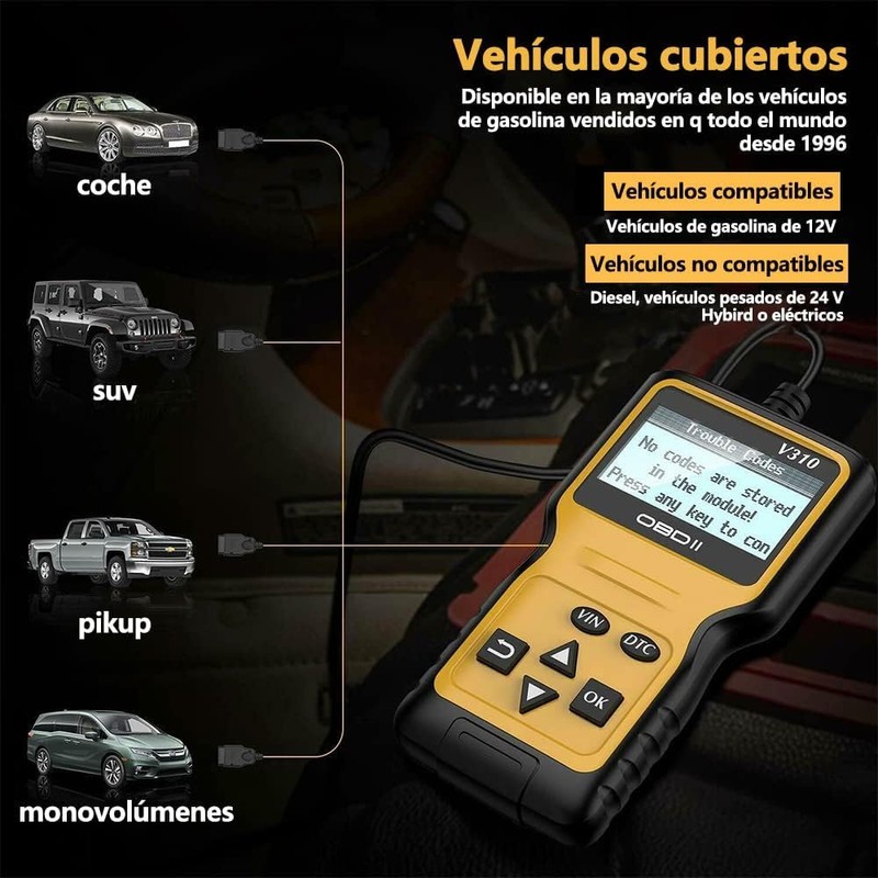 BAYLOVE Escáner Automotriz Professional OBD2 V310, Lector de Códigos Universal,