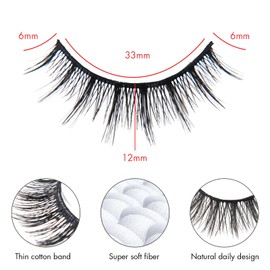 BYUVEVSR False Eyelashes 12mm Faux 3D Mink Lashes Natural Look Fluffy Cat Eye Wispy Lashes 12 Pairs Pack (01)