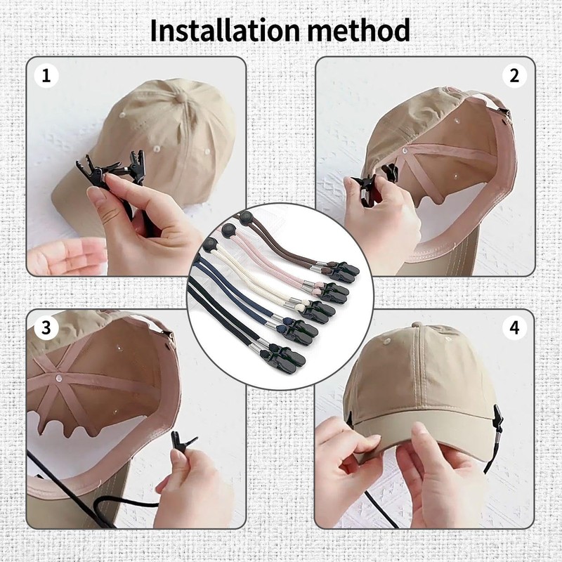 Pack of 5 Windproof Hat Ropes, 2 Pieces Hat Clips,