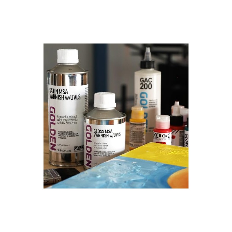 Satin MSA Varnish w/UVLS by GOLDEN, 8 fl. oz. Can,