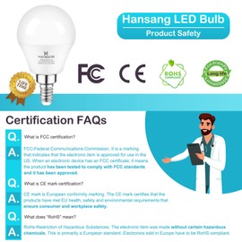 hansang E12 LED Bulb, Daylight 5000K, 60 Watt Equivalent Ceiling Fan Light Bulbs, E12 Small Base Candelabra LED Light Bulbs, 600 Lumen CRI 85+ Eye Protection, Non-dimmable 120V (85-265V Range) 6 Pack