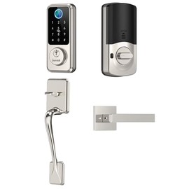 Hornbill Front Door Lock Set: Keyless Entry Door Lock Deadbolt with Handle Set, Smart Locks for Front Door, Keypad Door Locks for Front Door, Smart Door Lock with Handle, Matte Silver