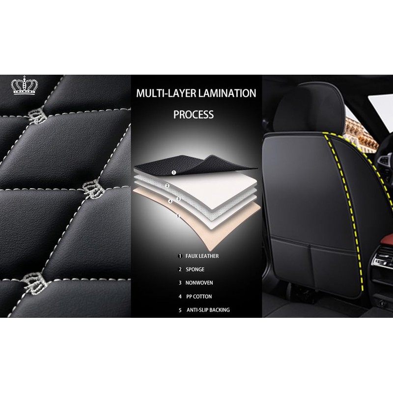 LOVJOYSE Crown Car Seat Covers Full Set, Premium Leather Waterproof