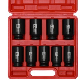 EMENTOL 9PCS 1/2" Drive Deep 6-Point Spindle Axle Nut Impact Socket Set, CR-MO, Metric, 1/2" Drive Deep Impact Socket Set, 29mm - 38mm