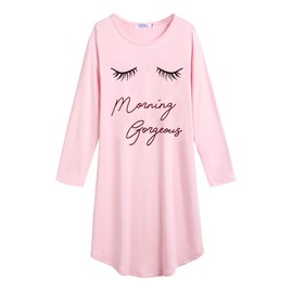 Arshiner Girls' Nightdress Long Sleeve Children's Night Dress Cotton with Cute Prints Pyjamas Dress Nightdress for Girls, pink