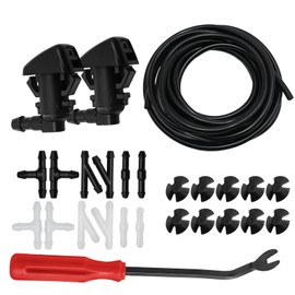 Kit de boquilla de limpiaparabrisas compatible con Jeep Grand Cherokee, incluyendo 2 boquillas y juntas de rociador de 90 grados, manguera de fluido de 157 pulgadas, 12 conectores de manguera, 10