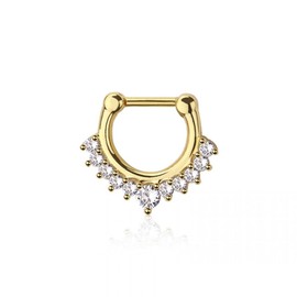 Pierced Owl 16GA 316L Stainless Steel CZ Crystal Lined Front Septum Clicker Ring (Gold Tone)