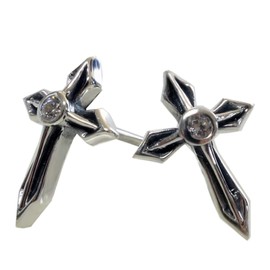 STERLING SILVER 925 AMTHTEW-030 Sterling Silver 925 Earrings Studded Rock Gothic Men's Women's CZ Cross Cross Silver, Sterling Silver