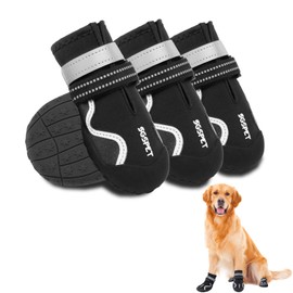 SGSPET Dog Shoes, Waterproof Dog Boots & Paw Protectors with Anti-Slip Sole, 4pcs/Set Pet Dog Booties, Reflective Dog Shoes for Small Medium Large, Winter Snowy Summer Hot Pavement (Black, 7# (XL))