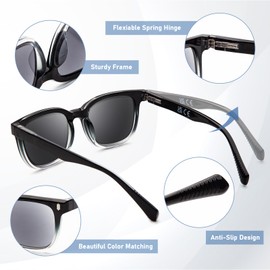 Epavouos Reading Sunglasses for Women Oversized Lenses Blue Light Blocking Square Sun Readers Spring Hinge UV400 Protection Black 2.00