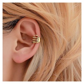 Andelaisi Punk Skeleton Hand Ear Cuff Earrings Gold Skull Hand Clip On Earrings Skull Hand Spine Ear Cuffs Earrings Vintage Cuff Ear Clips Earrings No Piercing Earrings Jewelry for Women