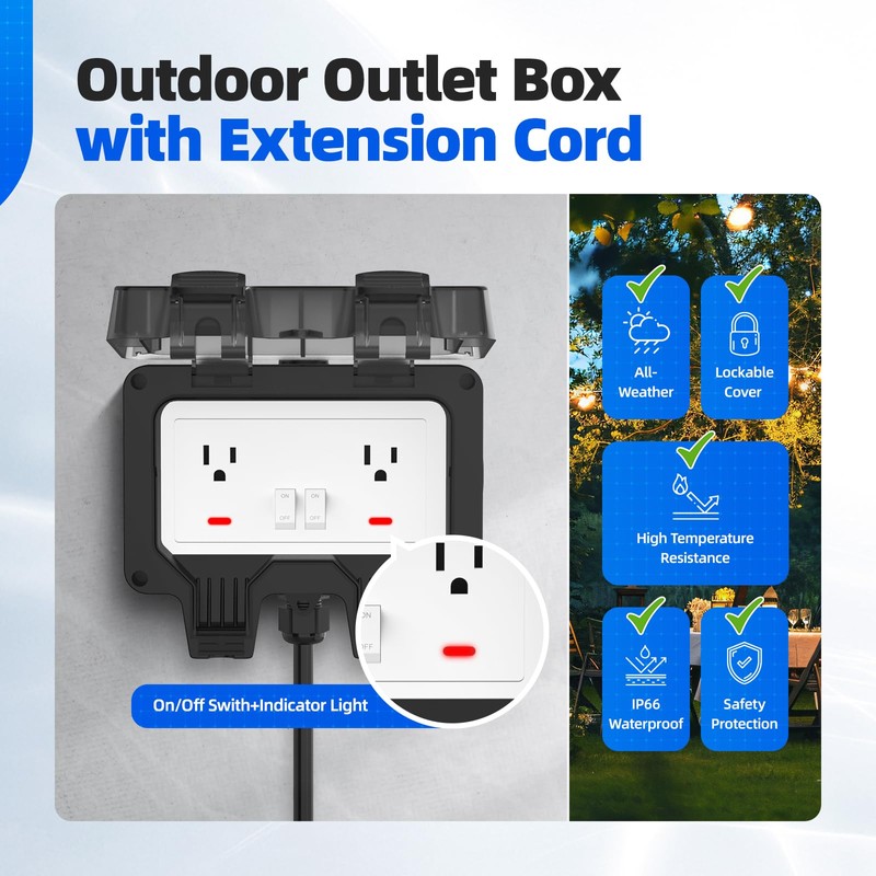 Outdoor Outlet Box with 32.8Ft Extension Cord, NEMA 5-15R, STW
