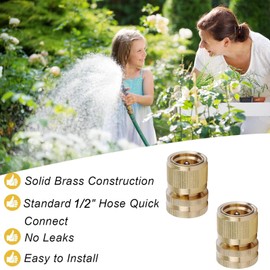 Female to Female Garden Hose Connector,2PCS Garden Hose Quick Connectors,1/2 inch Females Quick Connector,Solid Brass,No-Leak Gardens Hose Connectors Fitting,Easy Connect and Release