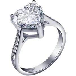 Women's fashionable diamond studded heart-shaped protagonist commemorative ring (Silvery, 8)