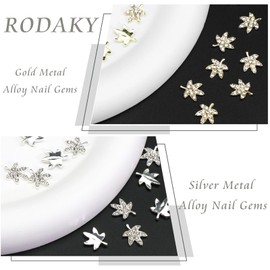 RODAKY 12PCS Maple Leaf Nail Charms Silver Nail Art Charm 3D Leaf Shape Nail Gems with Rhinestones Glitter Nail Gmes for Manicure Nails Art Crafts DIY Design Nail Decoration