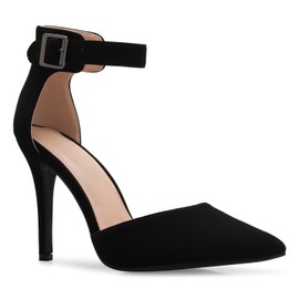 Olivia K Women's Sexy Classic D'Orsay Pointed Closed Toe High Stiletto Heel Pump | Adjustable Ankle Strap | Classic, Comfortable Black Nubuck