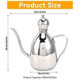 Stainless Steel Olive Oil Dispenser Can 1000ml/33.8oz, Portable Oil Vinegar Pourer with High Water Tightness, Kitchen Cooking Storage Container Bottle for Home, Restaurant, BBQ(1000ml/33.8oz)