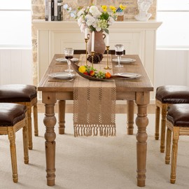 Boho Linen Table Runner Autumn Winter Decorative Table Runner Brown with Tassels Vintage Macrame Table Runner for Country House Style Wedding Birthday Festive Home Kitchen Coffee Table Decoration 30 x