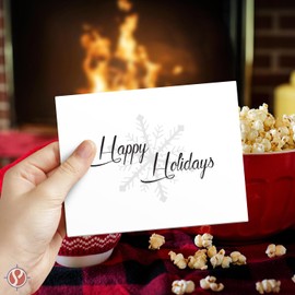 2026 Happy Holidays Greeting Cards and Envelopes, Minimalist Snowflake Design, Christmas Xmas New Year Greetings, Business, Party Invitations and Thank You Cards – 5" x 7" (A7 Size) – 25 per Pack