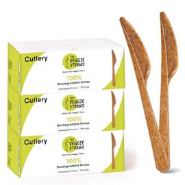 Premium Quality 100% Biodegradable Knives Made of Vegetable Fibers, 300 PCS of 6.7” Long Heavy-Duty and Splinter Free Eco-Friendly Knives, Perfect Sustainable Cutlery for All Types of Occasions