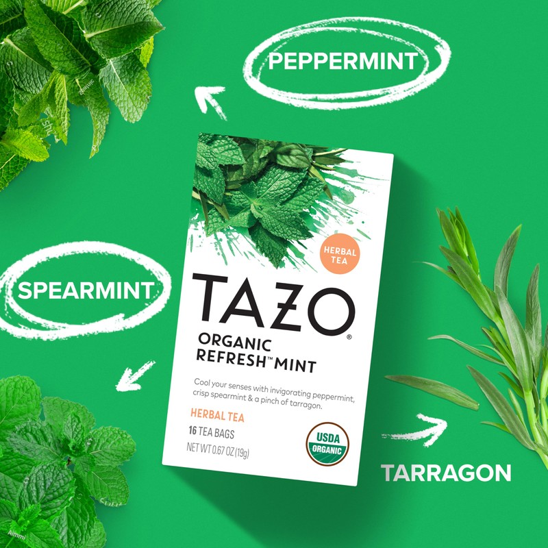TAZO Tea Bags, Regenerative Organic: Refresh Mint Herbal Tea, &