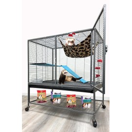 Huge 37" L x 24" W x 39" H Two Tiers Tight 1/2-Inch Bar Spacing Large Front Doors for Feisty Ferret Hammock Chinchilla Rat Mouse Hamster Gerbil Small Animals Critters Rolling Cage