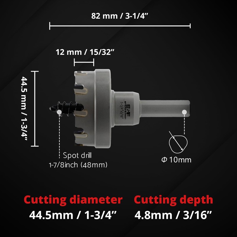 S&F STEAD & FAST 1-3/4 Inch Carbide Hole Saw for