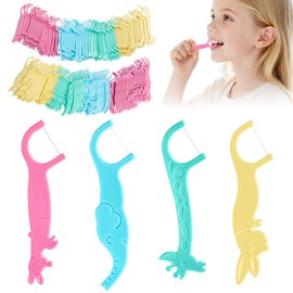 AOOHA Non-Slip Dental Floss Sticks Kids, Pack of 160 Kids Dental Floss Floss with Child-friendly Handle, Dental Floss Sticks Children with 4 Animal Handles, Colourful Dental Floss for Teeth Cleaning