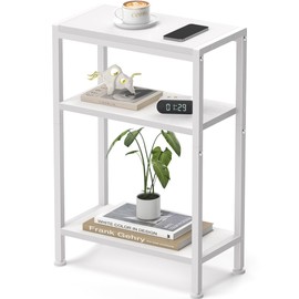 Narrow Side Table for Small Space, 3-Tier Small End Table with Shelf Holder, Slim Nightstand, Skinny Snack Couch Table in Living Room, Bedroom, Study, Kitchen and Balcony (White)