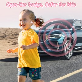 Golvery Open Ear Kids Headphones, Wireless Bluetooth 5.3 Headset for Phone/Kindle/Tablet, Safer Hearing Protection Children Earphones, Built-in Mic, Ultra-Light & Comfort Fit, 10H Playtime-Pink