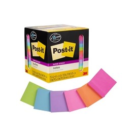 Post-it - Notas superadhesivas, colores brillantes surtidos, 3 x 3 pulgadas, 15 almohadillas para orejas por paquete, 45 hojas/bloque, 2 unidades de poder pegado, reciclable, multicolor