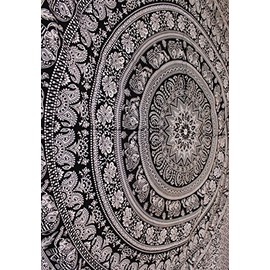 Indian Elephant Mandala Tapestry, Hippie Tapestries, Tapestry Wall Hanging, Indian Black & White Tapestry , Bohemian Dorm Decor Mandala Tapestries, Pyshedlic Tapestry, Hippy Mandala Tapestries Bedspread Wall Decor Queen Size 82" X 90"inches by Mango Gift
