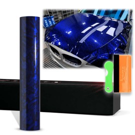 12"x60" (1FTx5FT) Royal Blue PET Marble Forged Carbon Fiber Textured Gloss Vinyl Wrap Auto Car Sticker Decal Film Sheet Bubble Free Air Release Technology with Tool Kit