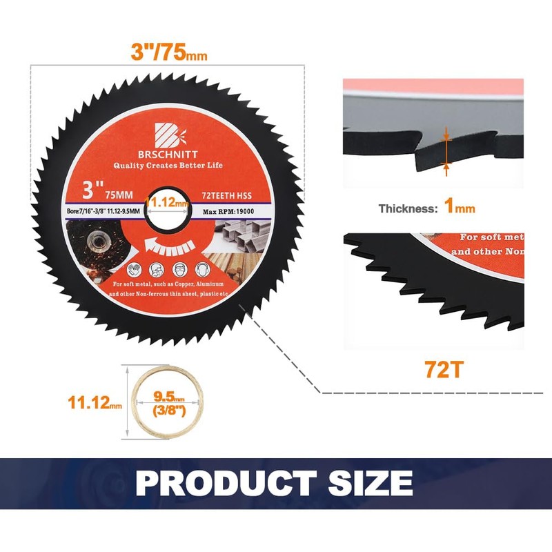 HSS Circular Saw Blade 3inch - BRSCHNITT 3pcs 72T 11.12-9.5mm