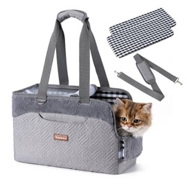 Docami Cat Carrier Bag for Pets Up to 18 Lbs, Fully Open Mesh Roof, Side Vent & 3 Storage Pockets, Cat Dog Crate Travel Bag, Portable & Comfort Soft-Sided Dog Travel Bag, Grey