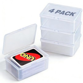 4PCS Game Card Storage Box, Clear Plastic UNO Card Case, High Capacity Card Holders for Playing Cards, Trading Cards, Business Card & More (NO Cards)