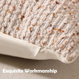 DEZENE Striped Throw Pillow Covers 16x16 Set of 2 Beige Textured Boucle Chic Morden Boho Accent Farmhouse Square Decorative Couch Pillow Covers for Home Decor Bed Sofa Living Room