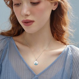 URONE Waves/Mountain Chains Sterling Silver Mustard Seeds Turquoise Ocean/Mountain Chain Crystal Pendant Necklace Jewellery Gifts for Women, Sterling Silver, No Gemstone