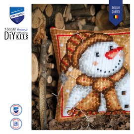 Vervaco Cross Stitch Embroidery Kits Cushion Embroidery Set Beginners Pre-Printed Snowman DIY Set Creative Set for Adults Decorative Cushion Approx. 40 x 40 cm Craft Set Craftsman Home Decoration