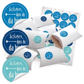 Logbuch-Verlag 24 small gift boxes "Schön dass du da bist" blue white maritime turquoise boxes mini cardboard give-away guest gift packaging