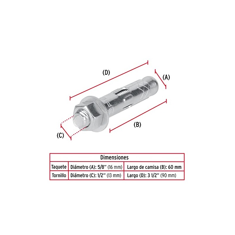 Fiero TAE-1/2T, Taquete de expansión, 1/2' con tornillo, bolsa 2