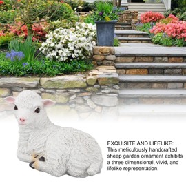 Sheep Figurine, Sheep Statue, Hand Made Lifelike Resin Lamb Statue Outdoor Statues for Garden Decor, Garden Sculpture for Indoor Outdoor Decoration, Lamb Shape Figurine (Lying)