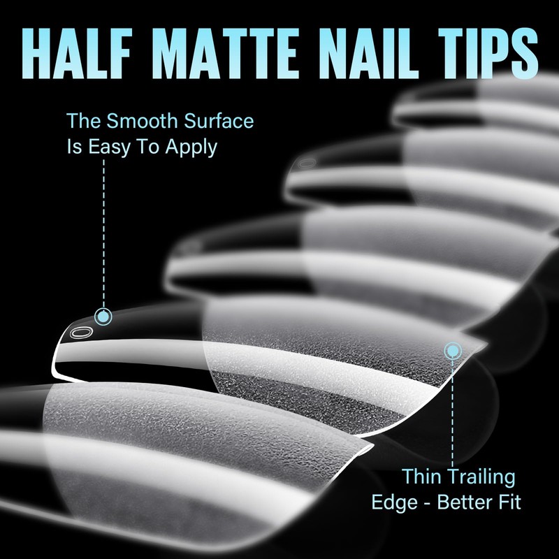 TOMICCA Medium Coffin Nail Tips, 504Pcs Half Matte Soft Acrylic